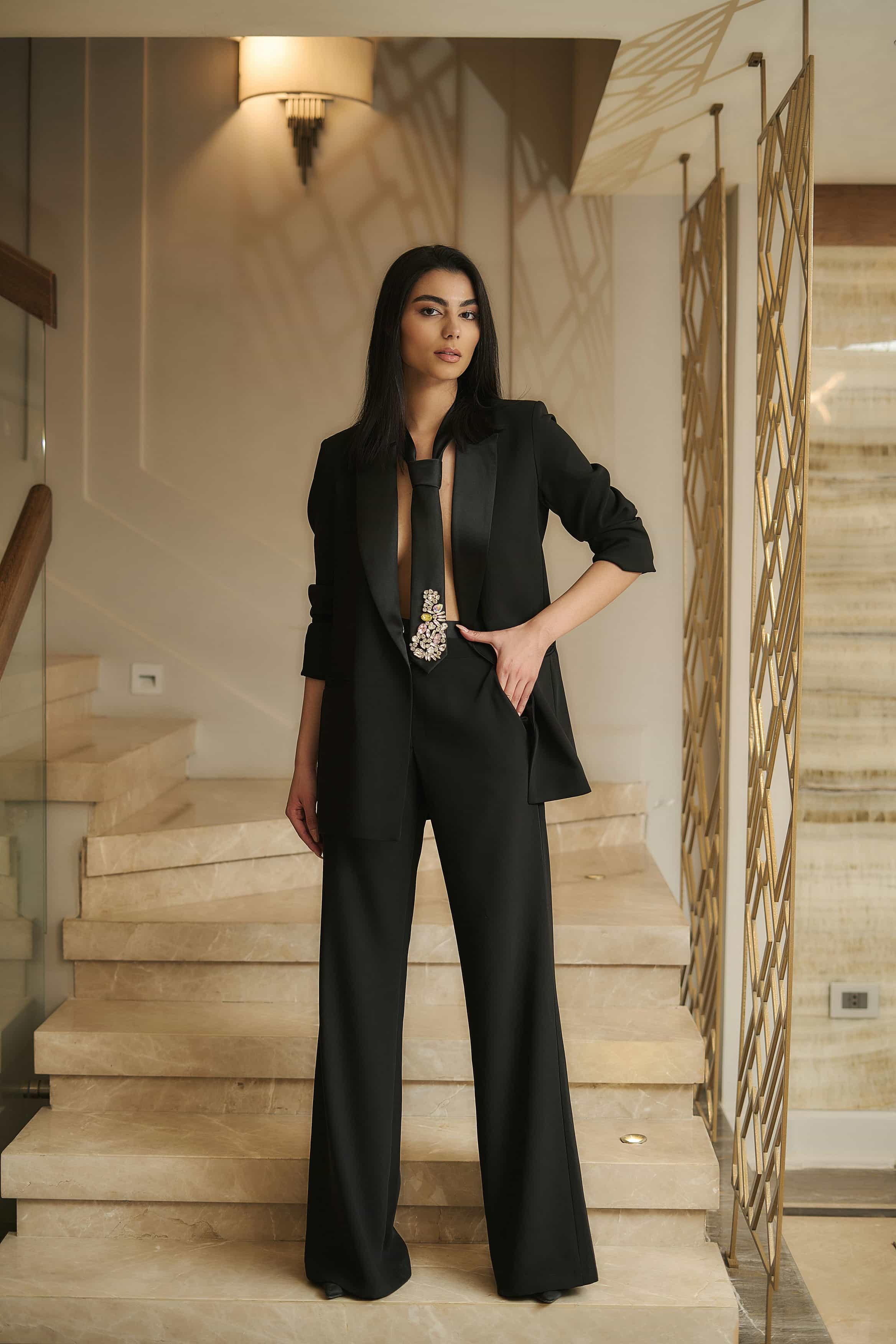 Crystal  Embellished  Long Necktie